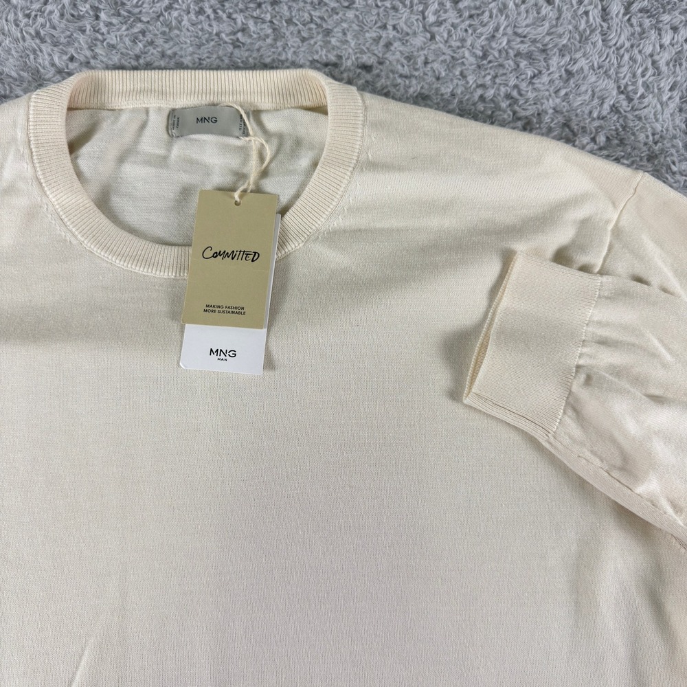 MNG Mango Man Cream Cotton Crewneck Sweater XXL New With Tags 37010762